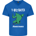 T-Rex Hates Handstands Gymnastics Dinosaur Mens V-Neck Cotton T-Shirt Royal Blue