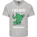 T-Rex Hates Handstands Gymnastics Dinosaur Mens V-Neck Cotton T-Shirt Sports Grey