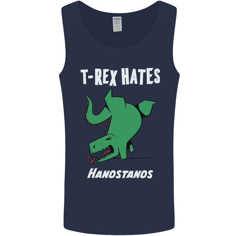 T-Rex Hates Handstands Gymnastics Dinosaur Mens Vest Tank Top Navy Blue