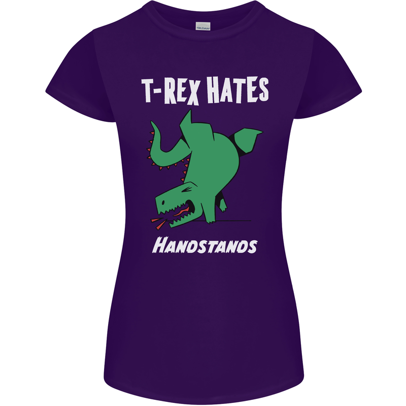 T-Rex Hates Handstands Gymnastics Dinosaur Womens Petite Cut T-Shirt Purple