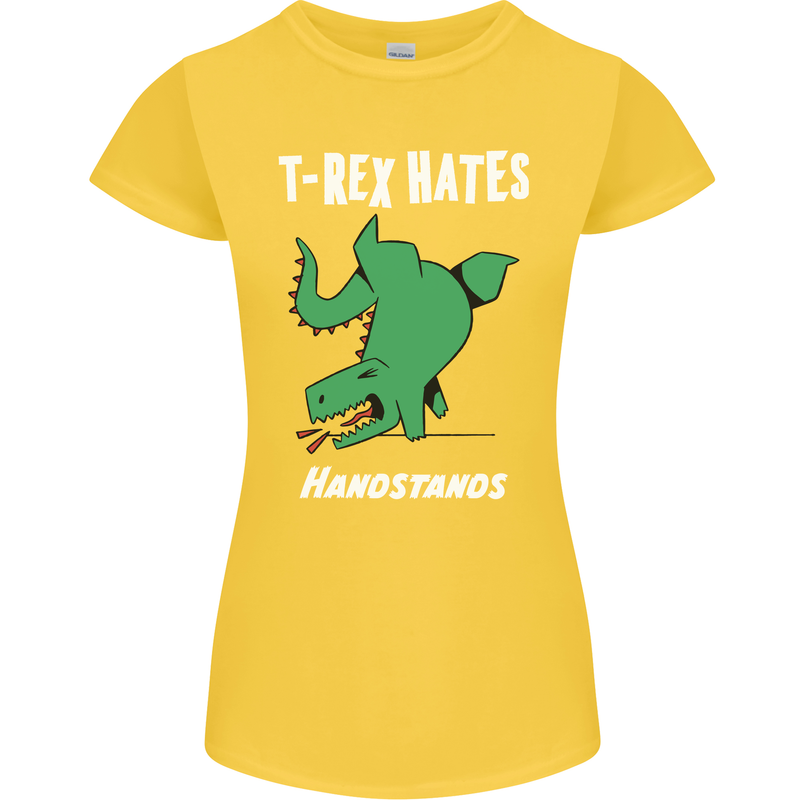 T-Rex Hates Handstands Gymnastics Dinosaur Womens Petite Cut T-Shirt Yellow
