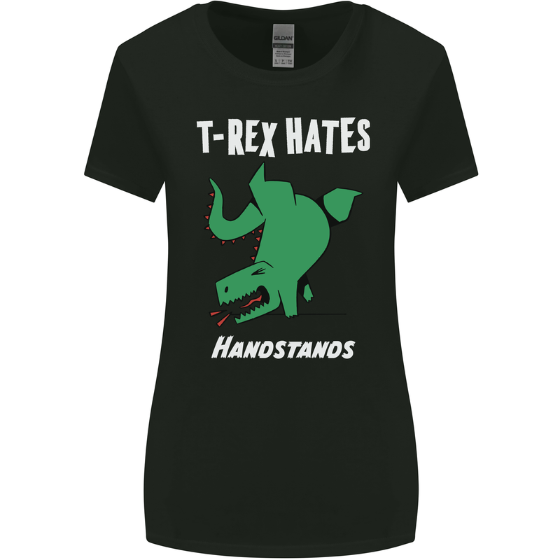 T-Rex Hates Handstands Gymnastics Dinosaur Womens Wider Cut T-Shirt Black