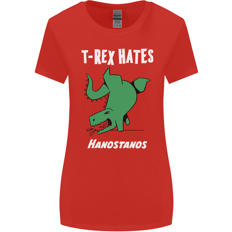 T-Rex Hates Handstands Gymnastics Dinosaur Womens Wider Cut T-Shirt Red