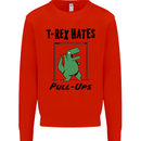 T-Rex Hates Pull Ups Funny Gym Dinosaurs Kids Sweatshirt Jumper Bright Red