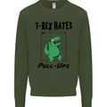 T-Rex Hates Pull Ups Funny Gym Dinosaurs Kids Sweatshirt Jumper Forest Green