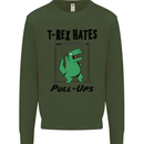 T-Rex Hates Pull Ups Funny Gym Dinosaurs Kids Sweatshirt Jumper Forest Green