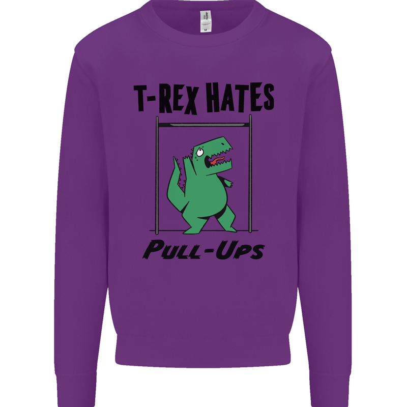 T-Rex Hates Pull Ups Funny Gym Dinosaurs Kids Sweatshirt Jumper Purple