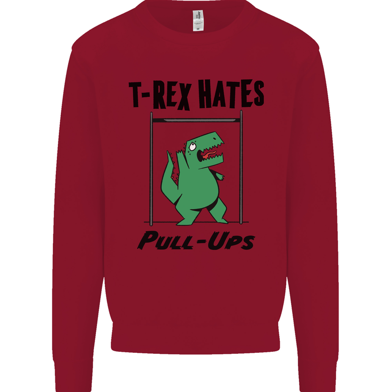 T-Rex Hates Pull Ups Funny Gym Dinosaurs Kids Sweatshirt Jumper Red