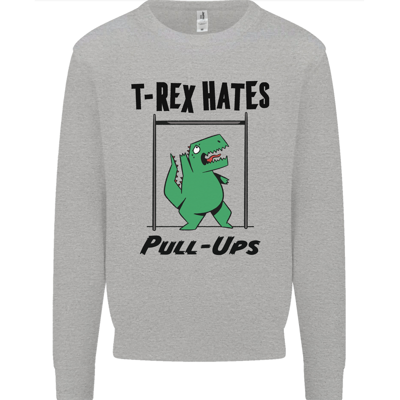 T-Rex Hates Pull Ups Funny Gym Dinosaurs Kids Sweatshirt Jumper Sports Grey