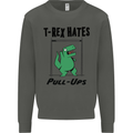T-Rex Hates Pull Ups Funny Gym Dinosaurs Kids Sweatshirt Jumper Storm Grey