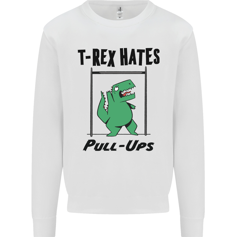 T-Rex Hates Pull Ups Funny Gym Dinosaurs Kids Sweatshirt Jumper White