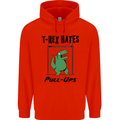 T-Rex Hates Pull Ups Funny Gym Dinosaurs Mens 80% Cotton Hoodie Bright Red