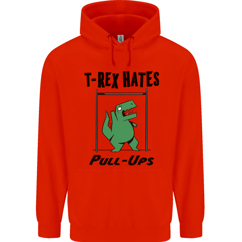 T-Rex Hates Pull Ups Funny Gym Dinosaurs Mens 80% Cotton Hoodie Bright Red