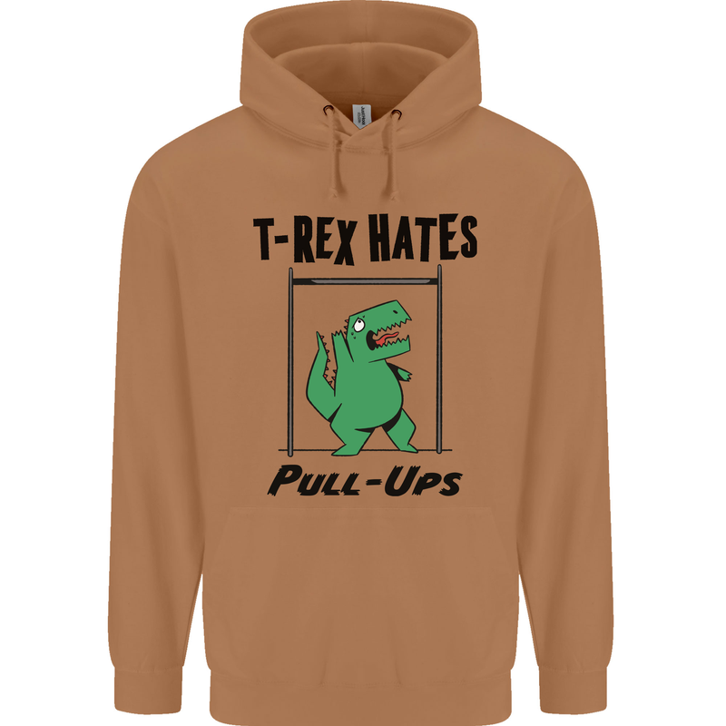 T-Rex Hates Pull Ups Funny Gym Dinosaurs Mens 80% Cotton Hoodie Caramel Latte