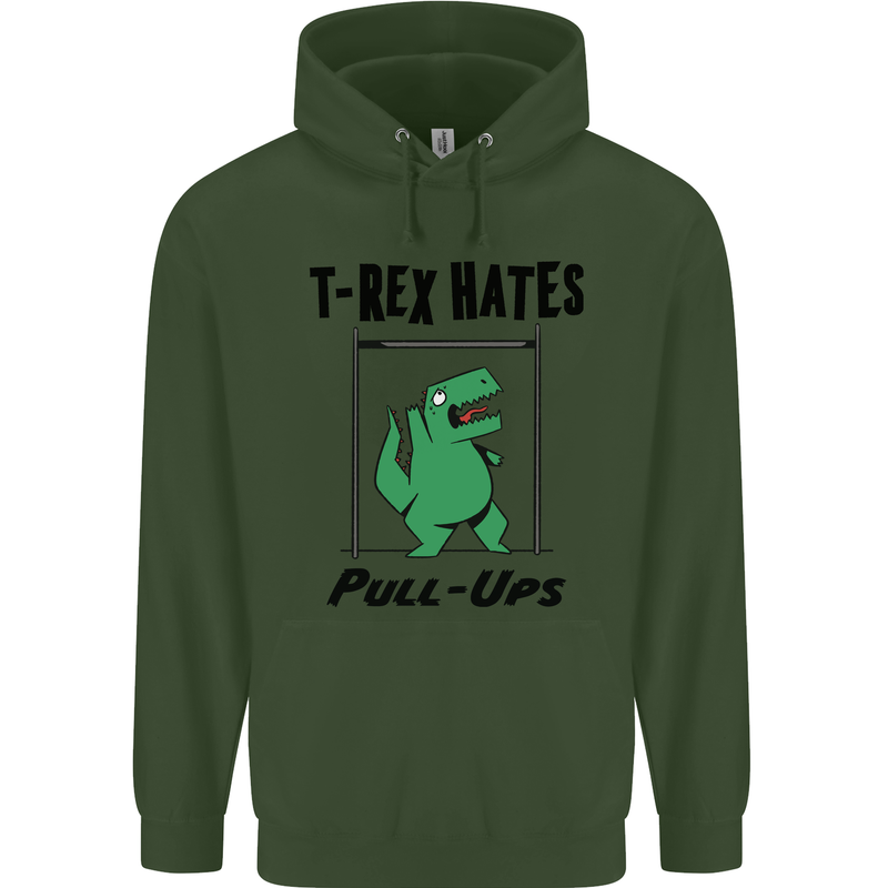 T-Rex Hates Pull Ups Funny Gym Dinosaurs Mens 80% Cotton Hoodie Forest Green