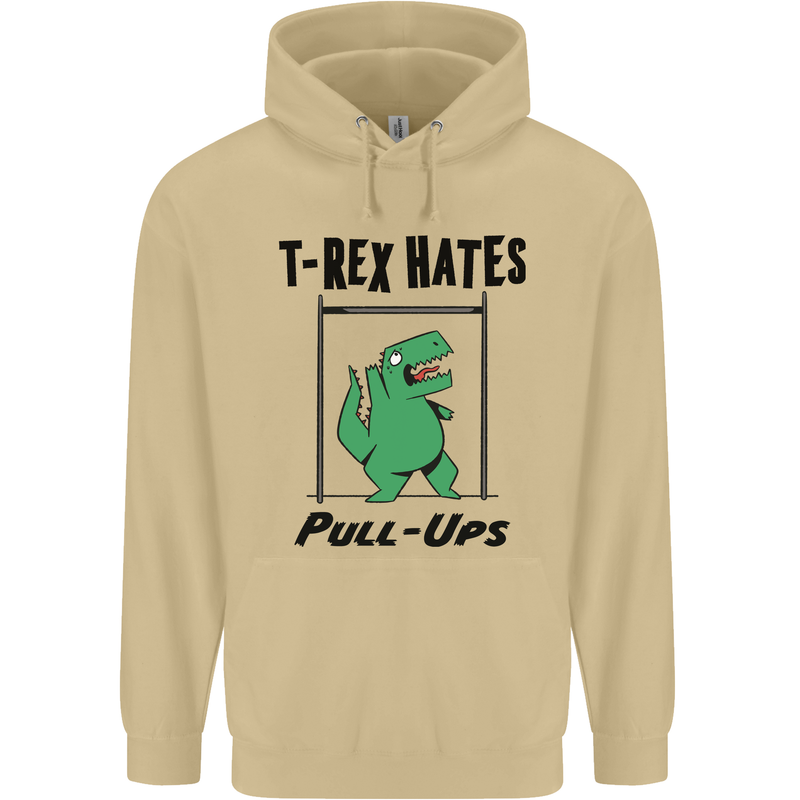 T-Rex Hates Pull Ups Funny Gym Dinosaurs Mens 80% Cotton Hoodie Sand