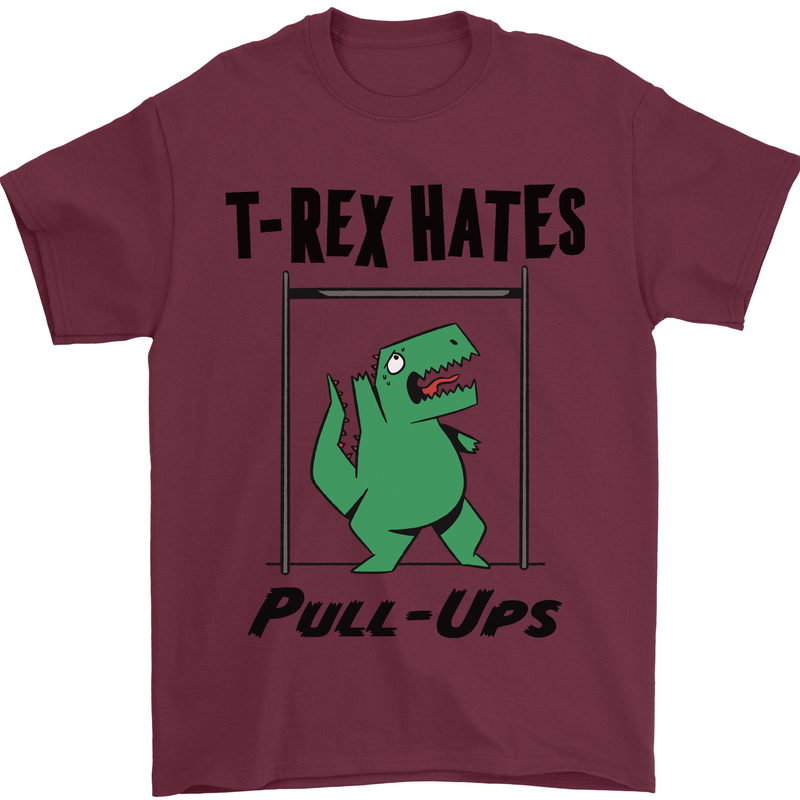 T-Rex Hates Pull Ups Funny Gym Dinosaurs Mens T-Shirt Cotton Gildan Maroon