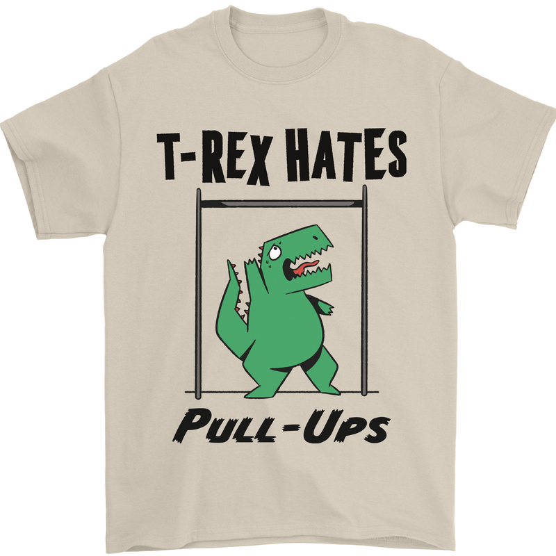 T-Rex Hates Pull Ups Funny Gym Dinosaurs Mens T-Shirt Cotton Gildan Sand