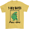 T-Rex Hates Pull Ups Funny Gym Dinosaurs Mens T-Shirt Cotton Gildan Yellow