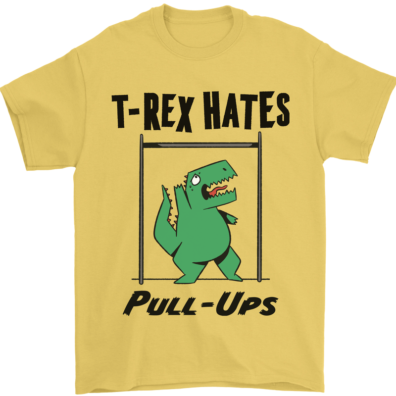 T-Rex Hates Pull Ups Funny Gym Dinosaurs Mens T-Shirt Cotton Gildan Yellow