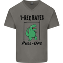 T-Rex Hates Pull Ups Funny Gym Dinosaurs Mens V-Neck Cotton T-Shirt Charcoal