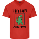 T-Rex Hates Pull Ups Funny Gym Dinosaurs Mens V-Neck Cotton T-Shirt Red