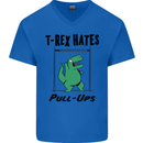 T-Rex Hates Pull Ups Funny Gym Dinosaurs Mens V-Neck Cotton T-Shirt Royal Blue