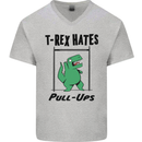 T-Rex Hates Pull Ups Funny Gym Dinosaurs Mens V-Neck Cotton T-Shirt Sports Grey