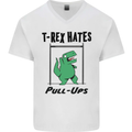 T-Rex Hates Pull Ups Funny Gym Dinosaurs Mens V-Neck Cotton T-Shirt White