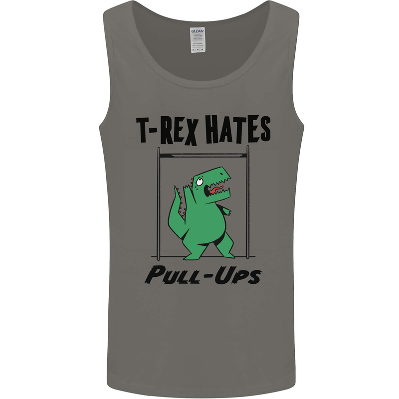 T-Rex Hates Pull Ups Funny Gym Dinosaurs Mens Vest Tank Top Charcoal