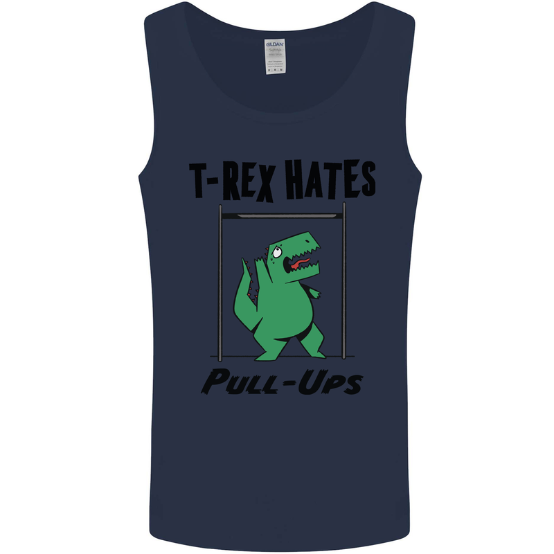 T-Rex Hates Pull Ups Funny Gym Dinosaurs Mens Vest Tank Top Navy Blue