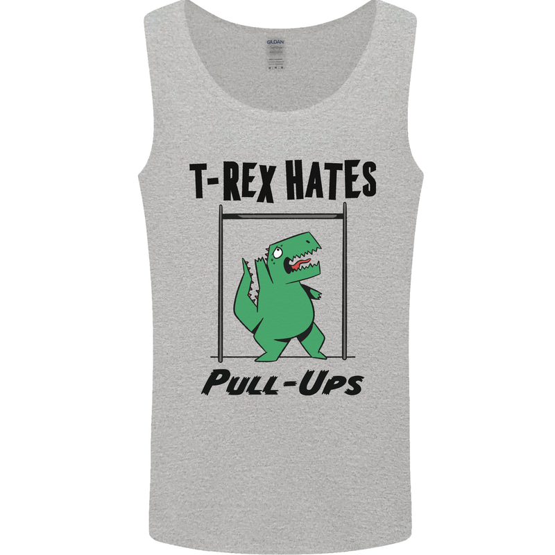 T-Rex Hates Pull Ups Funny Gym Dinosaurs Mens Vest Tank Top Sports Grey