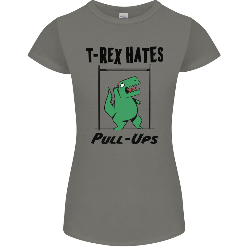 T-Rex Hates Pull Ups Funny Gym Dinosaurs Womens Petite Cut T-Shirt Charcoal