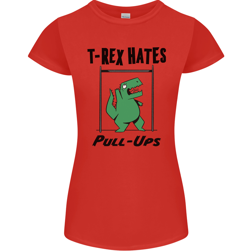 T-Rex Hates Pull Ups Funny Gym Dinosaurs Womens Petite Cut T-Shirt Red