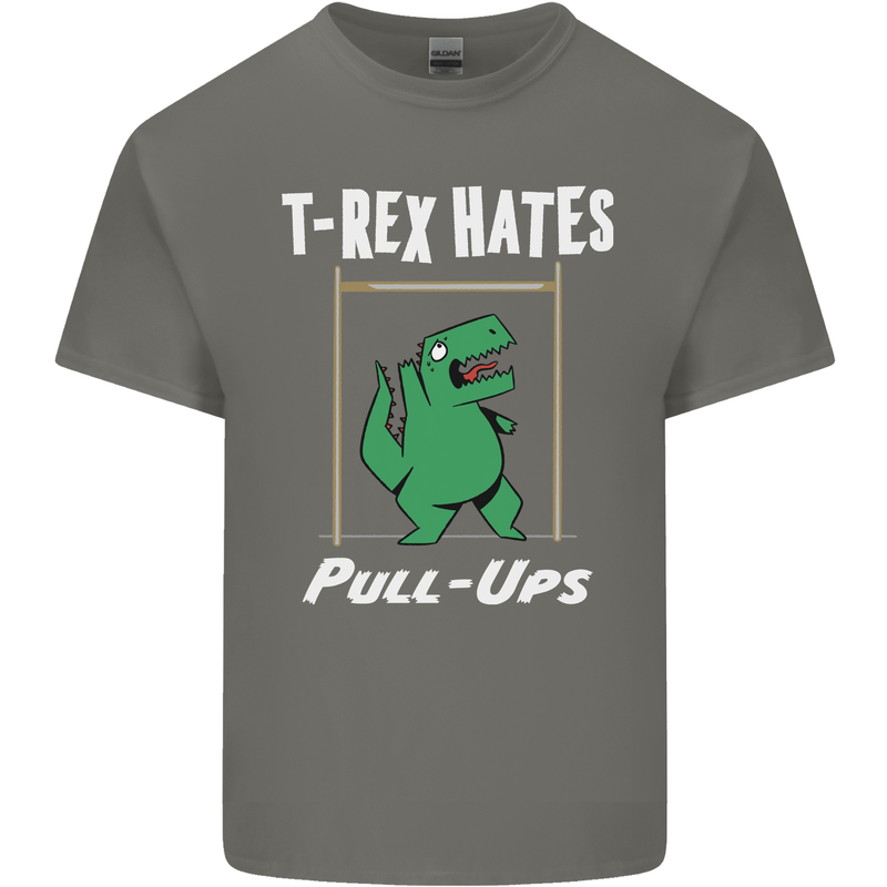 T-Rex Hates Pull Ups Gym Funny Dinosaurs Kids T-Shirt Childrens Charcoal