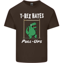 T-Rex Hates Pull Ups Gym Funny Dinosaurs Kids T-Shirt Childrens Chocolate