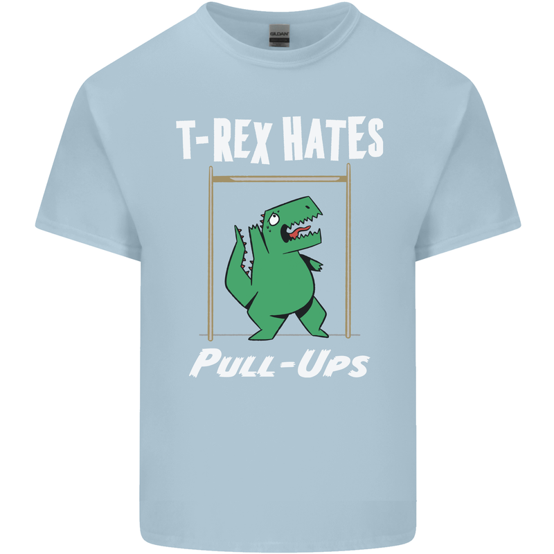 T-Rex Hates Pull Ups Gym Funny Dinosaurs Kids T-Shirt Childrens Light Blue