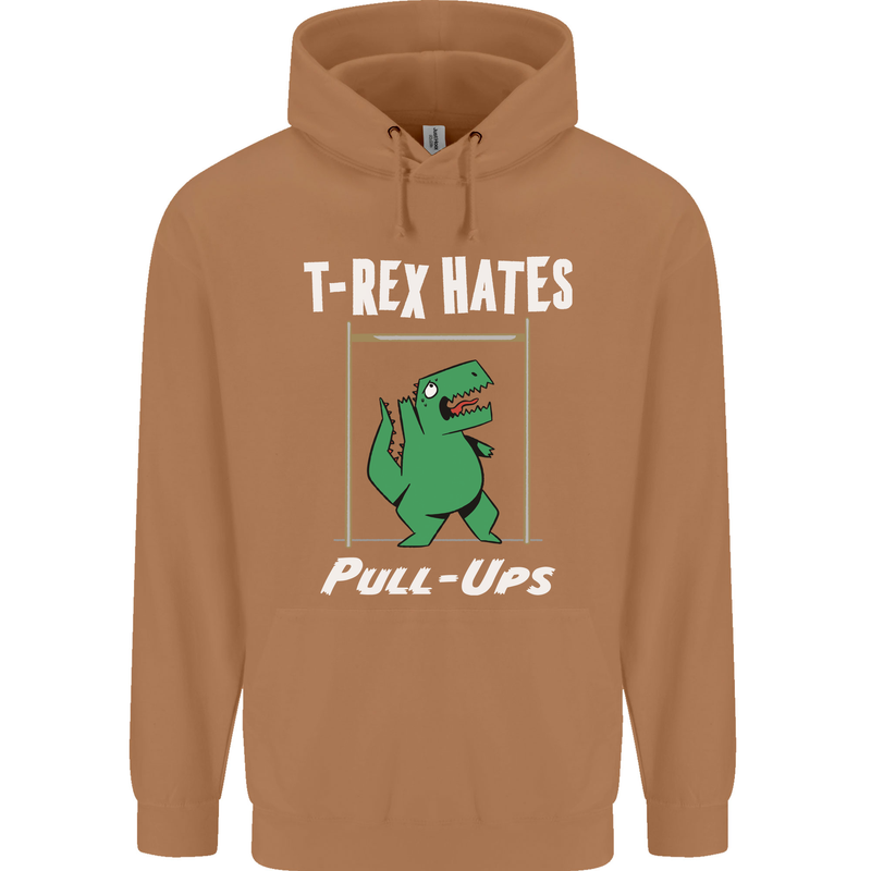 T-Rex Hates Pull Ups Gym Funny Dinosaurs Mens 80% Cotton Hoodie Caramel Latte