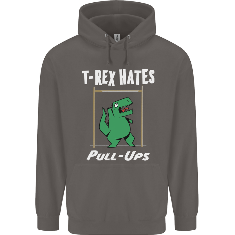 T-Rex Hates Pull Ups Gym Funny Dinosaurs Mens 80% Cotton Hoodie Charcoal
