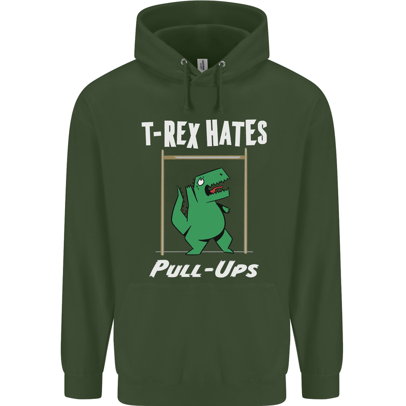 T-Rex Hates Pull Ups Gym Funny Dinosaurs Mens 80% Cotton Hoodie Forest Green