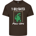 T-Rex Hates Pull Ups Gym Funny Dinosaurs Mens Cotton T-Shirt Tee Top Dark Chocolate