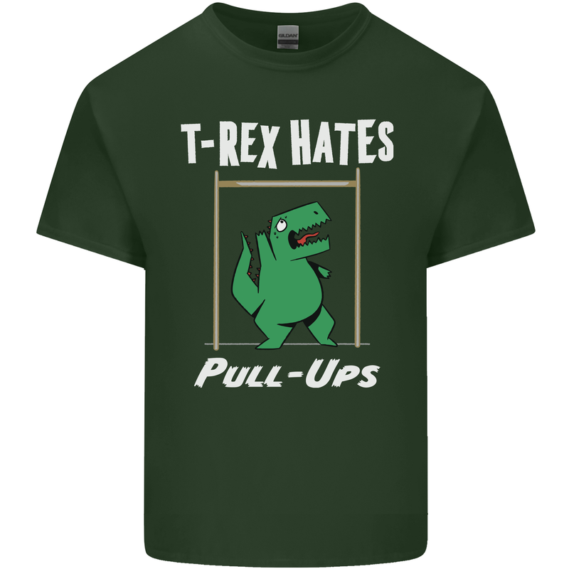 T-Rex Hates Pull Ups Gym Funny Dinosaurs Mens Cotton T-Shirt Tee Top Forest Green