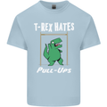 T-Rex Hates Pull Ups Gym Funny Dinosaurs Mens Cotton T-Shirt Tee Top Light Blue
