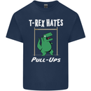 T-Rex Hates Pull Ups Gym Funny Dinosaurs Mens Cotton T-Shirt Tee Top Navy Blue
