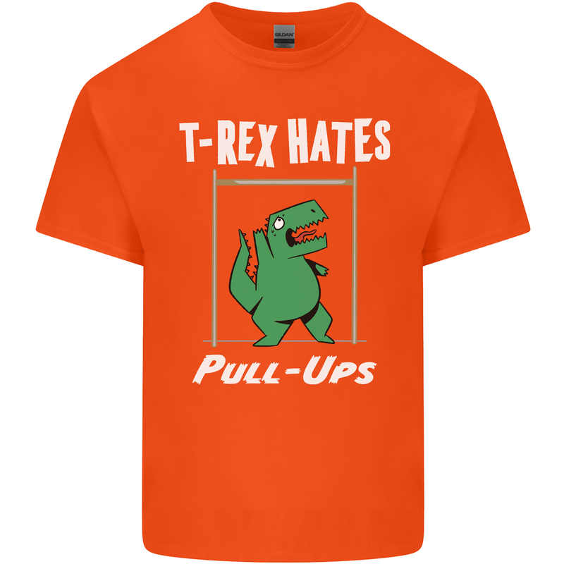 T-Rex Hates Pull Ups Gym Funny Dinosaurs Mens Cotton T-Shirt Tee Top Orange