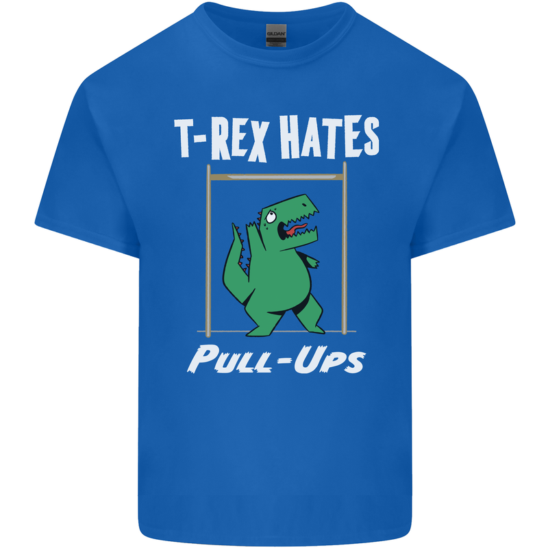T-Rex Hates Pull Ups Gym Funny Dinosaurs Mens Cotton T-Shirt Tee Top Royal Blue
