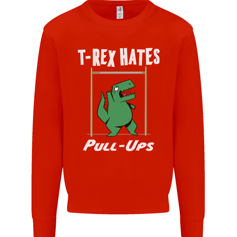 T-Rex Hates Pull Ups Gym Funny Dinosaurs Mens Sweatshirt Jumper Bright Red