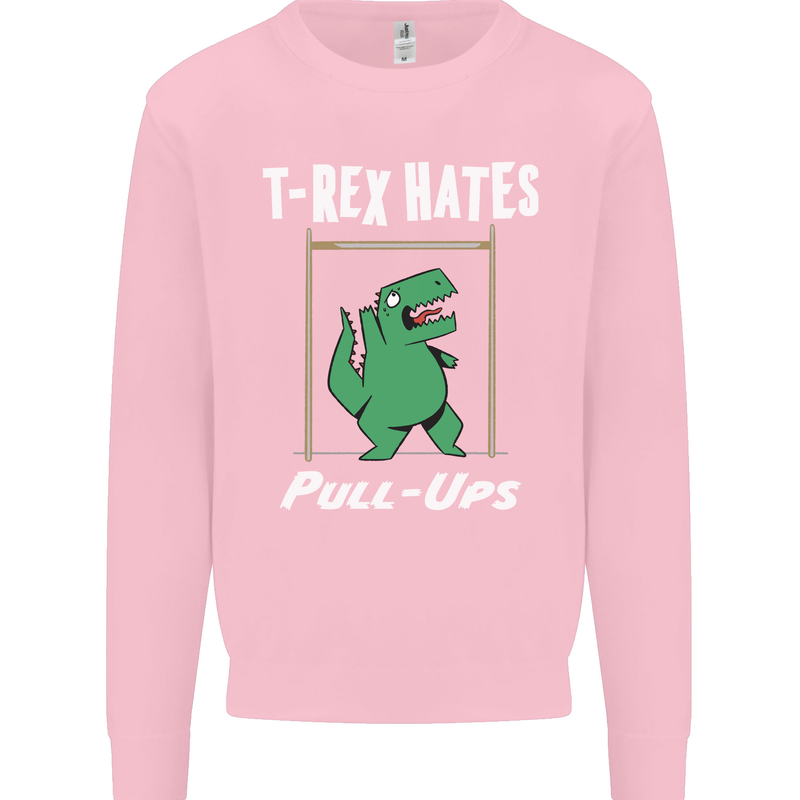 T-Rex Hates Pull Ups Gym Funny Dinosaurs Mens Sweatshirt Jumper Light Pink
