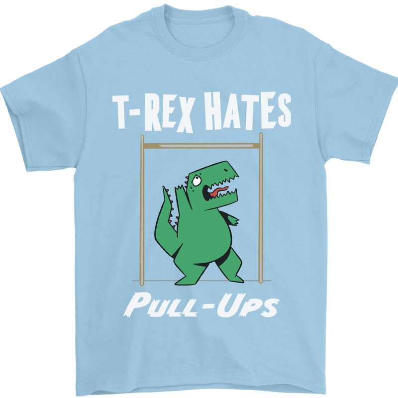T-Rex Hates Pull Ups Gym Funny Dinosaurs Mens T-Shirt Cotton Gildan Light Blue