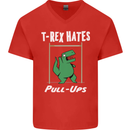 T-Rex Hates Pull Ups Gym Funny Dinosaurs Mens V-Neck Cotton T-Shirt Red